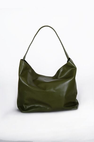 Deri El Yapımı Haki Hobo Çanta